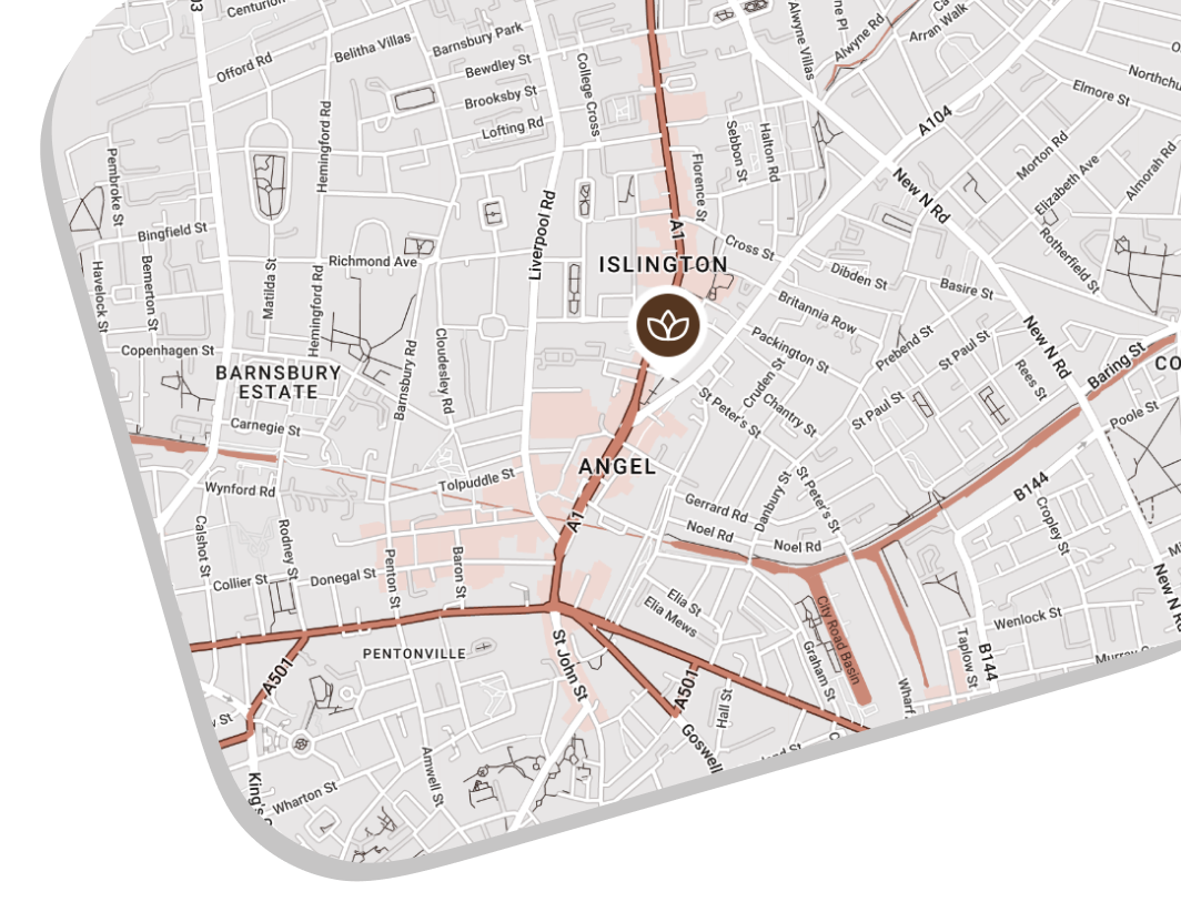 Image of a map pinpointing the location of Asiatic Thai Massage Islington, a serene massage sanctuary in London.