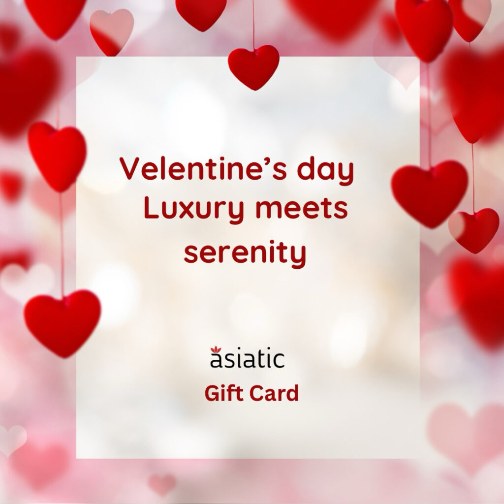 The card features a romantic design with hearts and flowers, adorned with the words 'Valentine's Day Massage Gift Card' in elegant lettering. 
