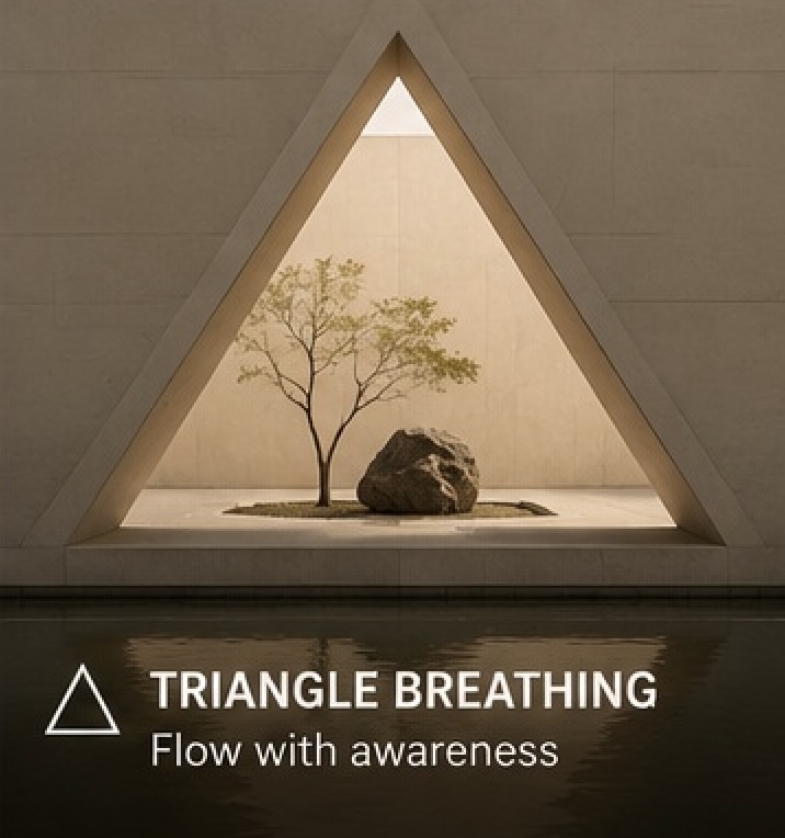 Triangular architecture representing triangle breathing and mindful awareness.