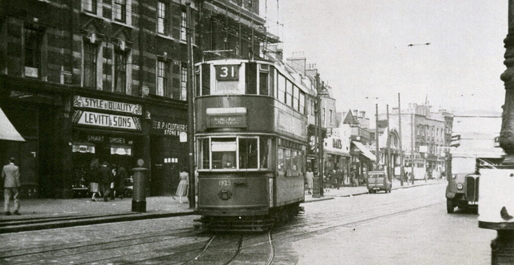 Archival 1920 photo of Upper Street Islington showing the Screen on the Green and electric trams, located near Asiatic Thai Massage.