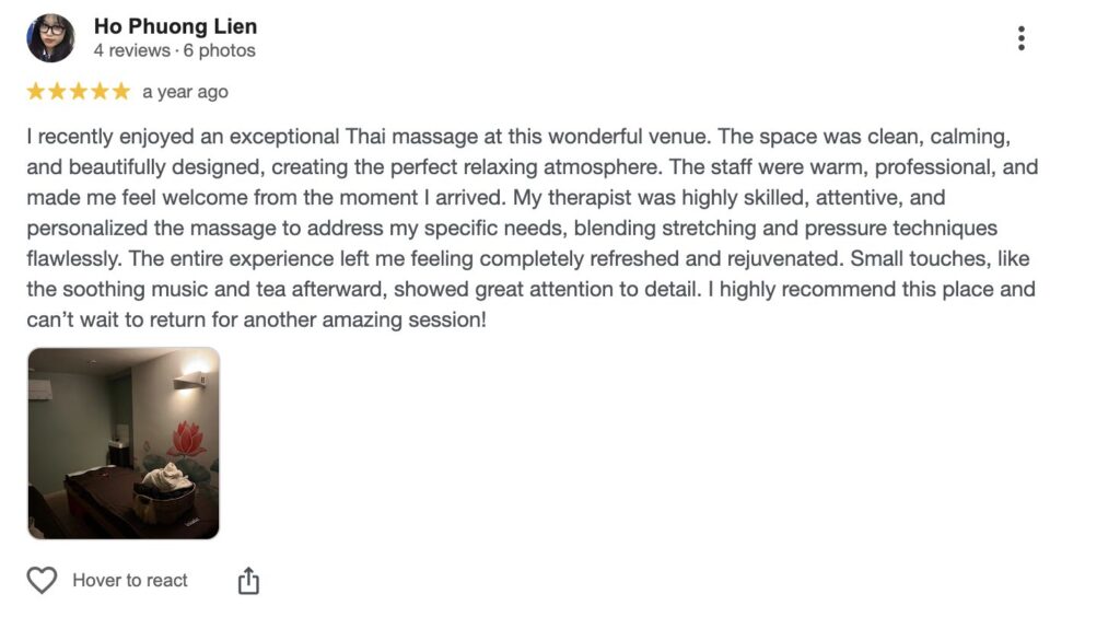 Client reviews praised Asiatic for its relaxing atmosphere, clean rooms, and skilled massage techniques.