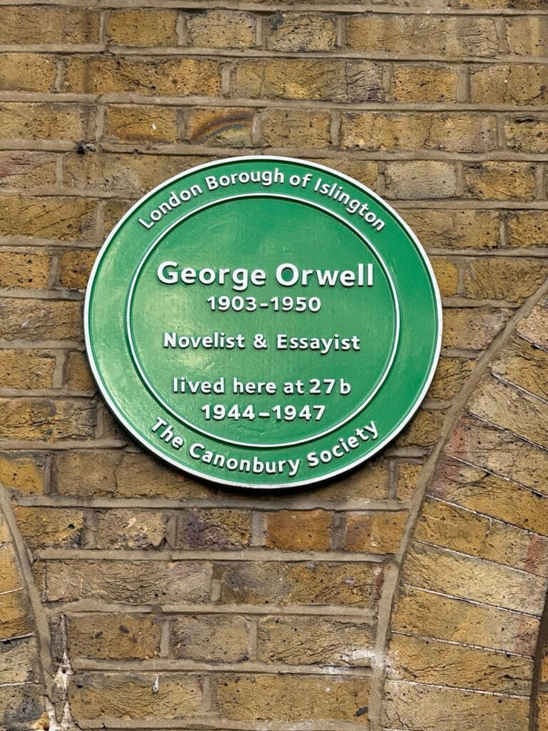 Commemorative George Orwell plaque at 27B Canonbury Square, a three-minute walk from Asiatic Thai Massage Highbury at 262 Upper Street, Islington.