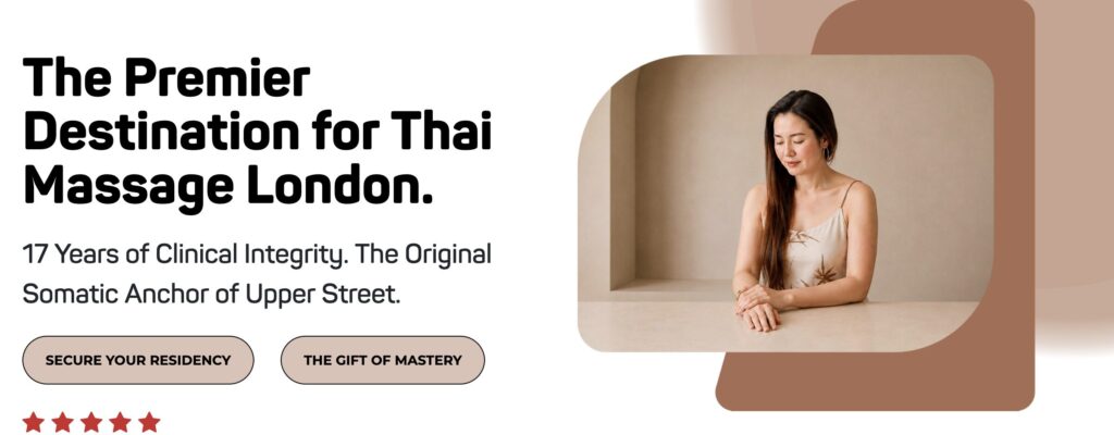 An official screenshot of the updated Asiatic website headline launching our proprietary somatic care terminology and luxury design elements in Islington.