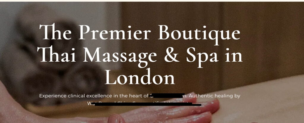 A screenshot of the affiliated sister website interface, documenting the real-time adaptation of Asiatic's signature headline combined with our specialized boutique positioning terms in the London wellness market.