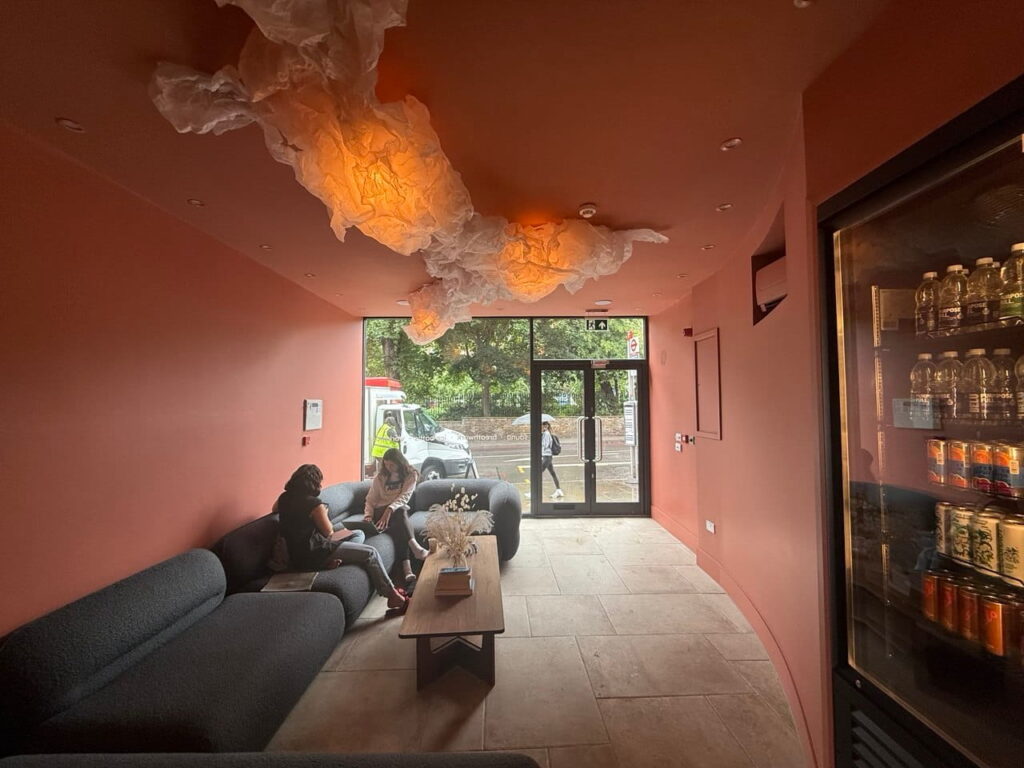 Reset London lounge area on Upper Street, Islington, with seating, warm lighting and contemporary wellness design