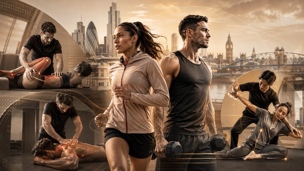 Runner and gym-goer comparing sports, deep tissue and Thai-assisted bodywork in London