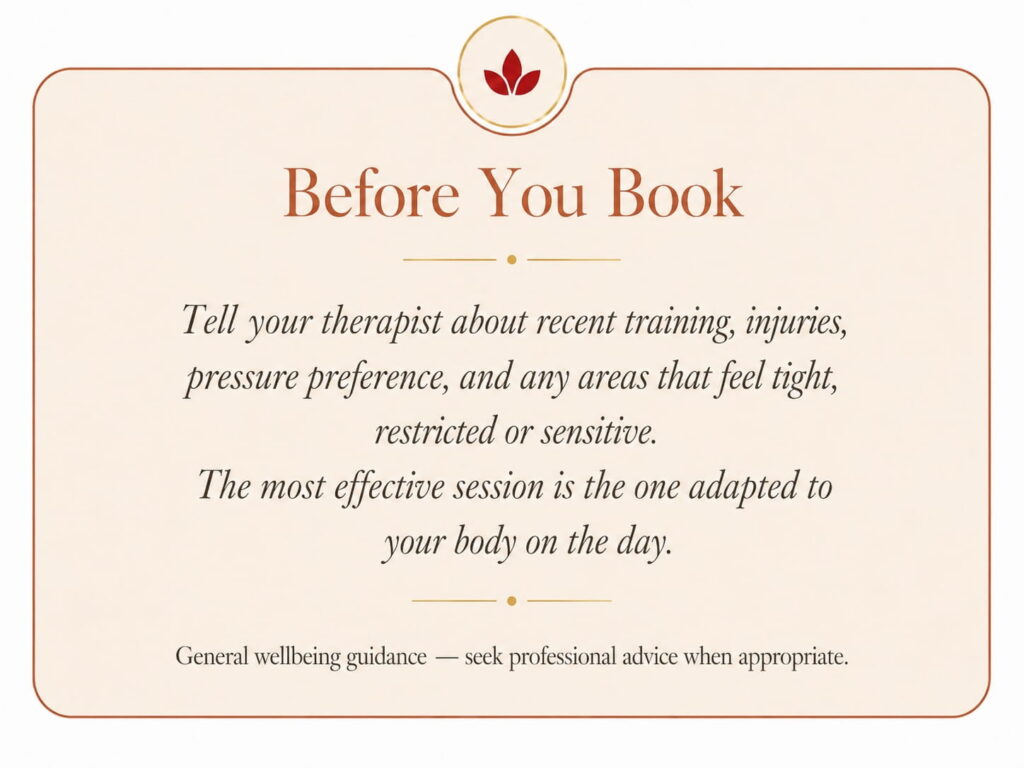Guidance on discussing training, injuries and pressure preferences before session