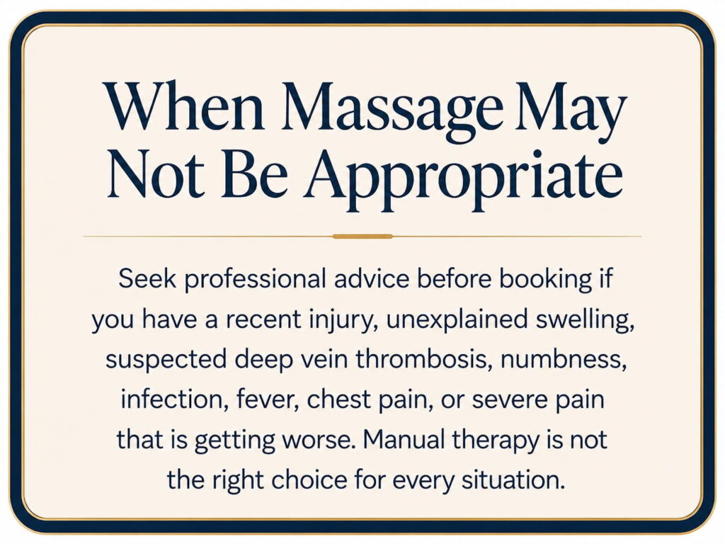 Safety guidance on symptoms requiring professional assessment before massage