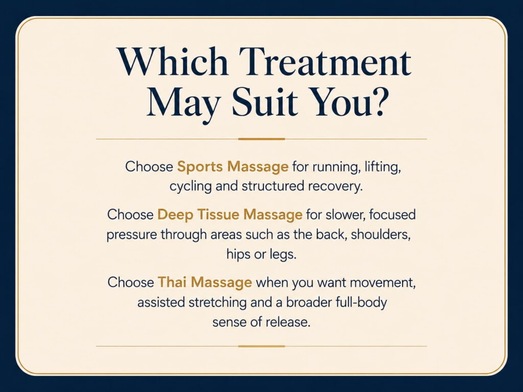 Guide to choosing sports massage, deep tissue massage or Thai Yoga Massage