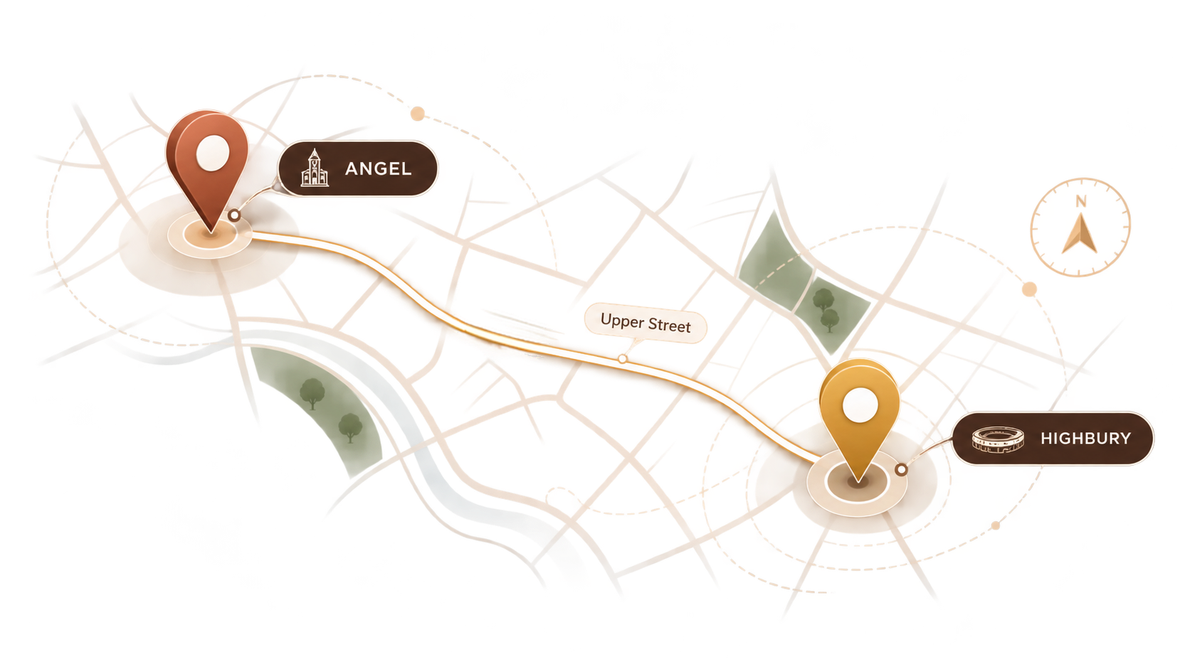 Map of Upper Street showing Asiatic Angel and Asiatic Highbury