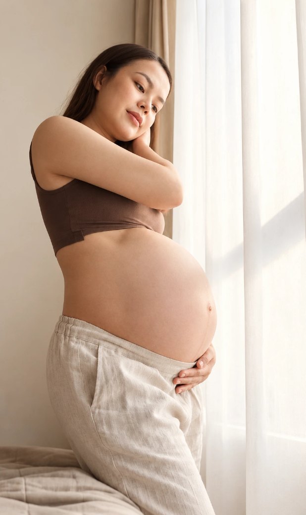 Pregnant woman resting by a window